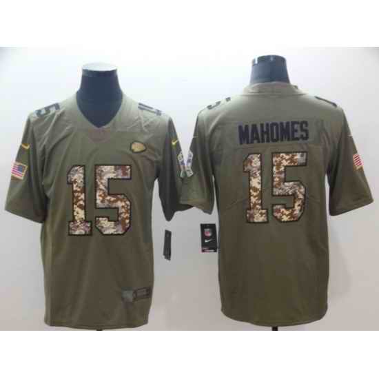 Nike Chiefs 15 Patrick Mahomes Olive Camo Salute To Service Limited Jersey